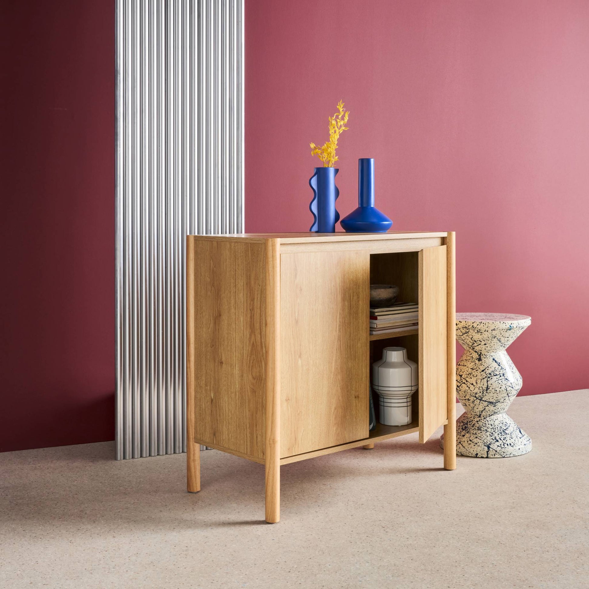 Credenza decorazione legno 2 ante 80cm, marrone naturale