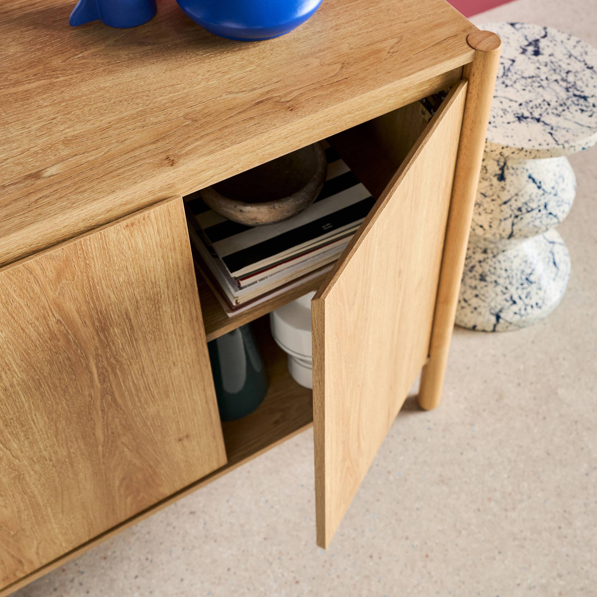 Credenza decorazione legno 2 ante 80cm, marrone naturale