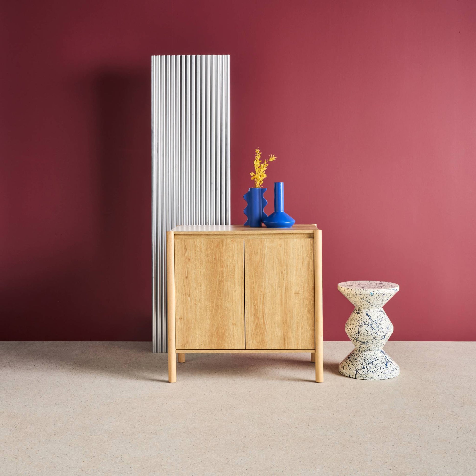 Credenza decorazione legno 2 ante 80cm, marrone naturale