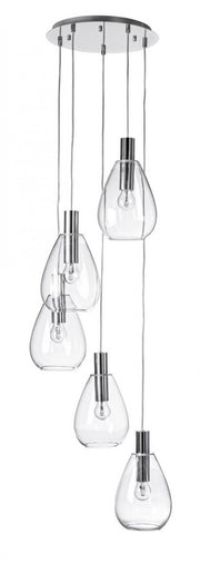 Lampadario 5 luci trasparente argento D.48x180h