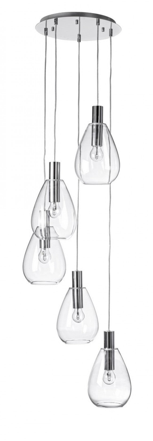 Lampadario 5 luci trasparente argento D.48x180h