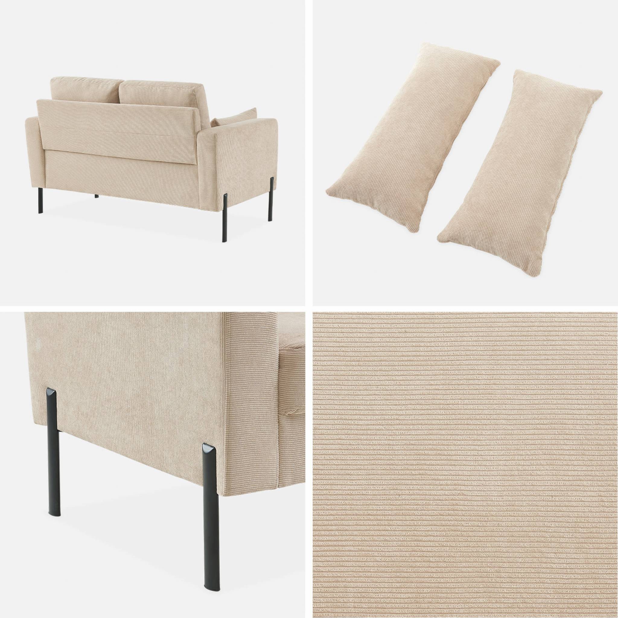 Divano a 2 posti in velluto a coste, gambe in metallo, beige
