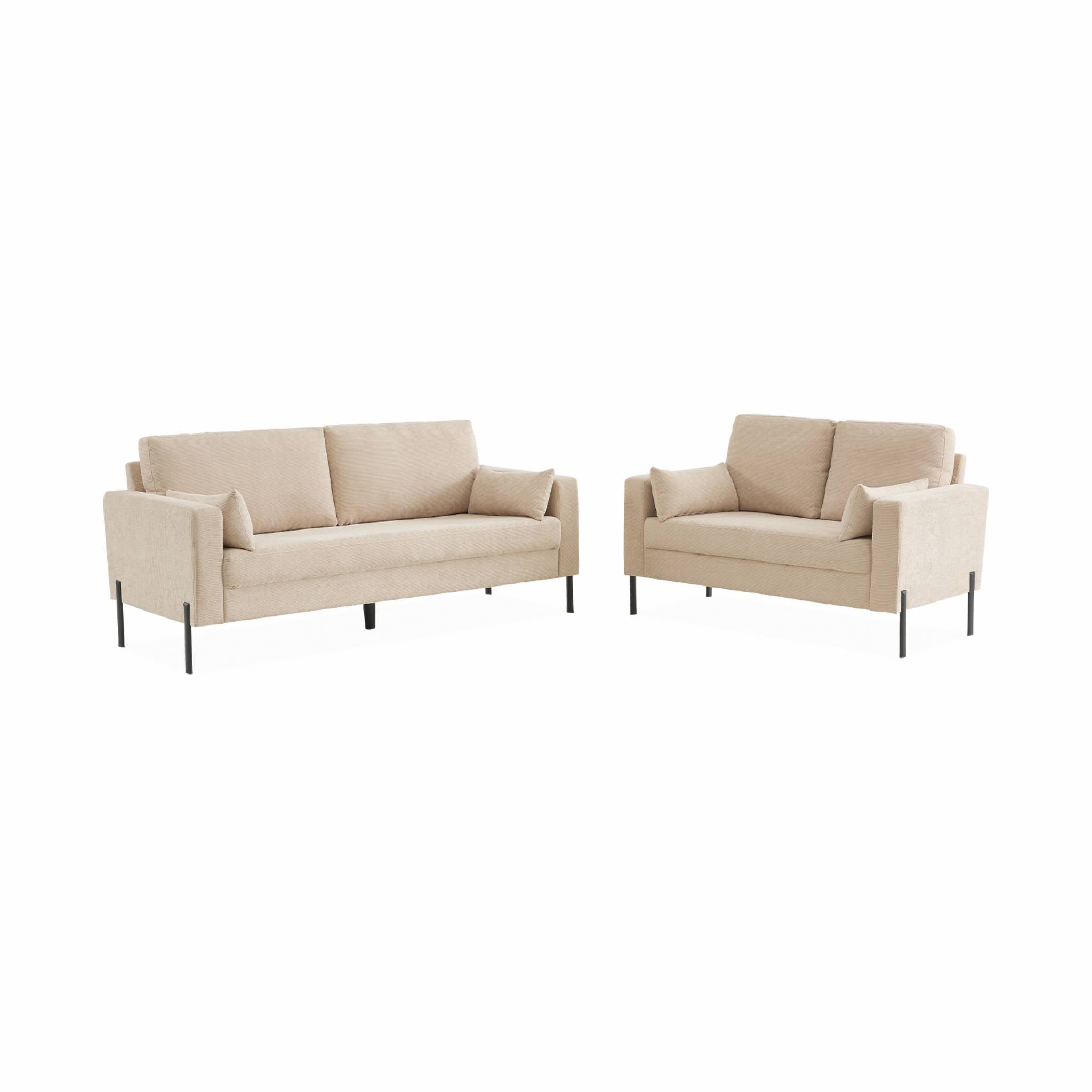 Divano a 2 posti in velluto a coste, gambe in metallo, beige