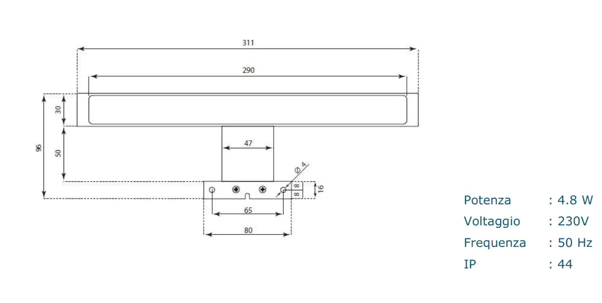 Composizione Mobile Bagno 100cm Sospeso Due Cassetti e Specchio Con Lampada - Bianco Opaco