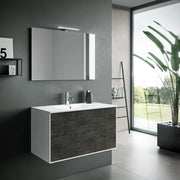 Composizione Mobile Bagno 90cm Sospeso Due Cassetti e Specchio Con Lampada - Ossido