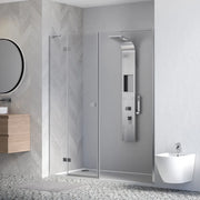 Porta doccia 160cm profili cromati apertura battente a sinistra con cerniere 90cm con parete fissa da 70cm vetro 8mm trasparente h195 | Fiji
