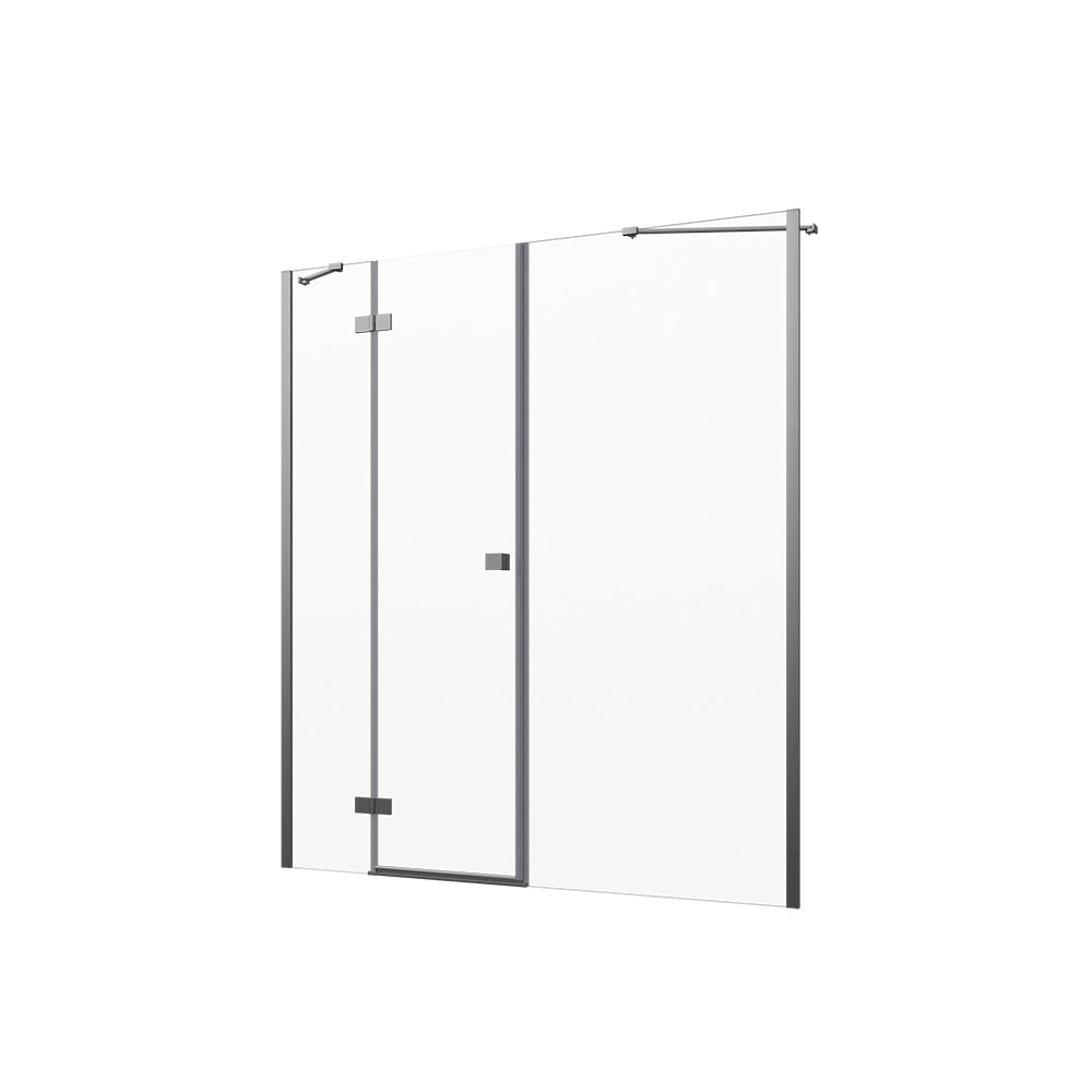 Porta doccia 160cm profili cromati apertura battente a sinistra con cerniere 90cm con parete fissa da 70cm vetro 8mm trasparente h195 | Fiji