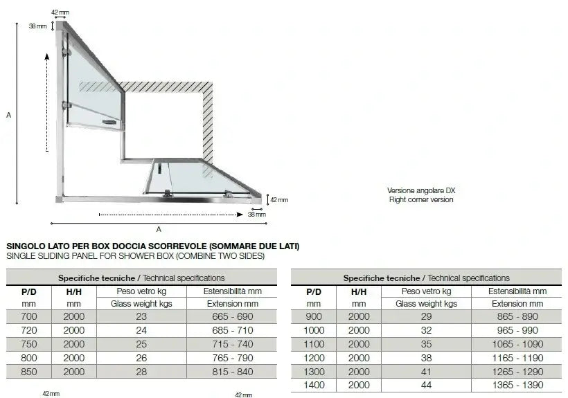 Box Doccia EASYFLEX 6mm Porte Scorrevoli Anticalcare H200 - 89x119