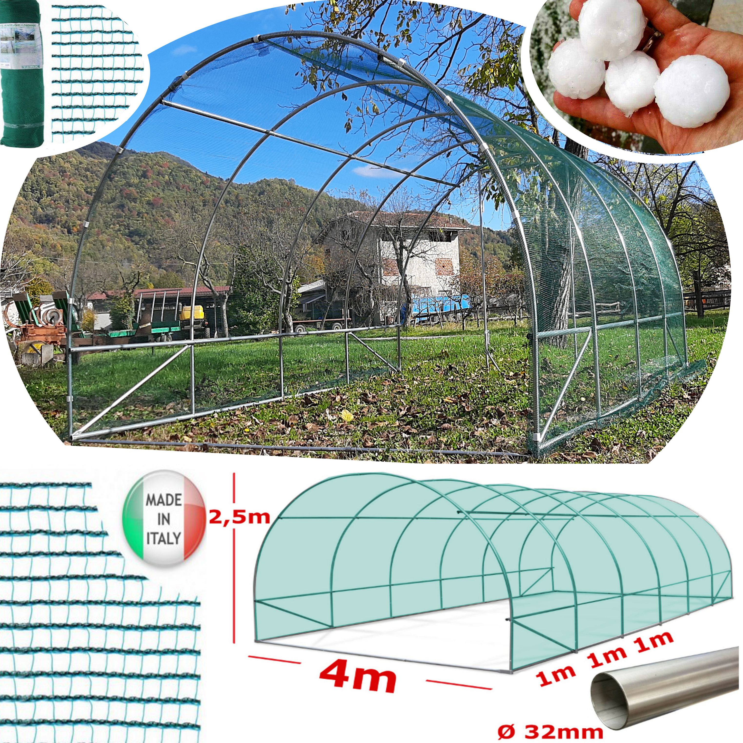 Serra Tunnel NetPlus 4x6m con rete antigrandine