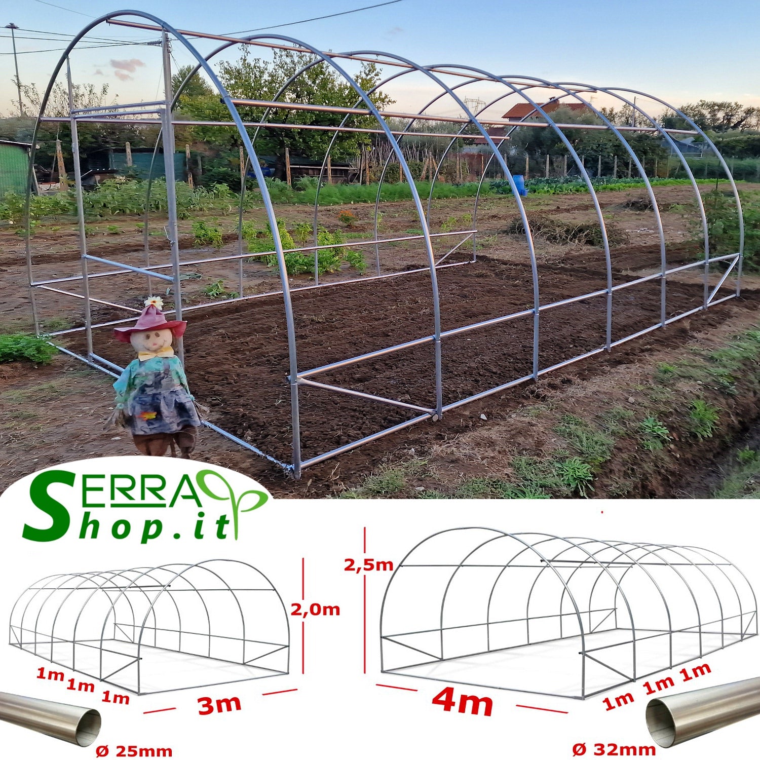 Serra Tunnel NetPlus 4x5m con rete antigrandine