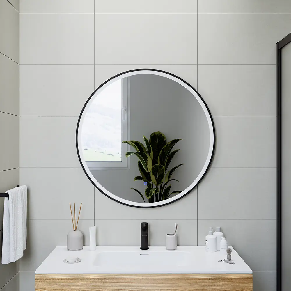 Specchio led tondo Ã˜ 60 cm con cornice nero opaco e sensore touch-screen