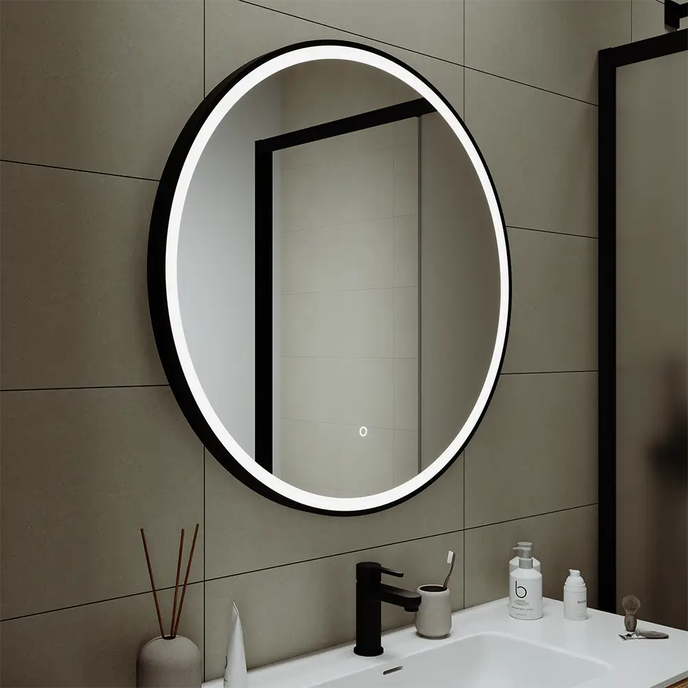 Specchio led tondo Ã˜ 60 cm con cornice nero opaco e sensore touch-screen