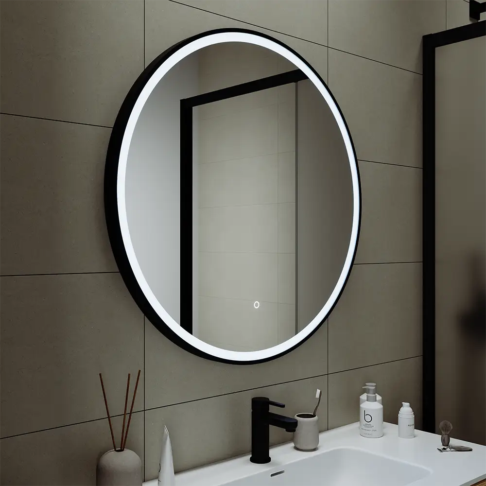 Specchio led tondo Ã˜ 60 cm con cornice nero opaco e sensore touch-screen